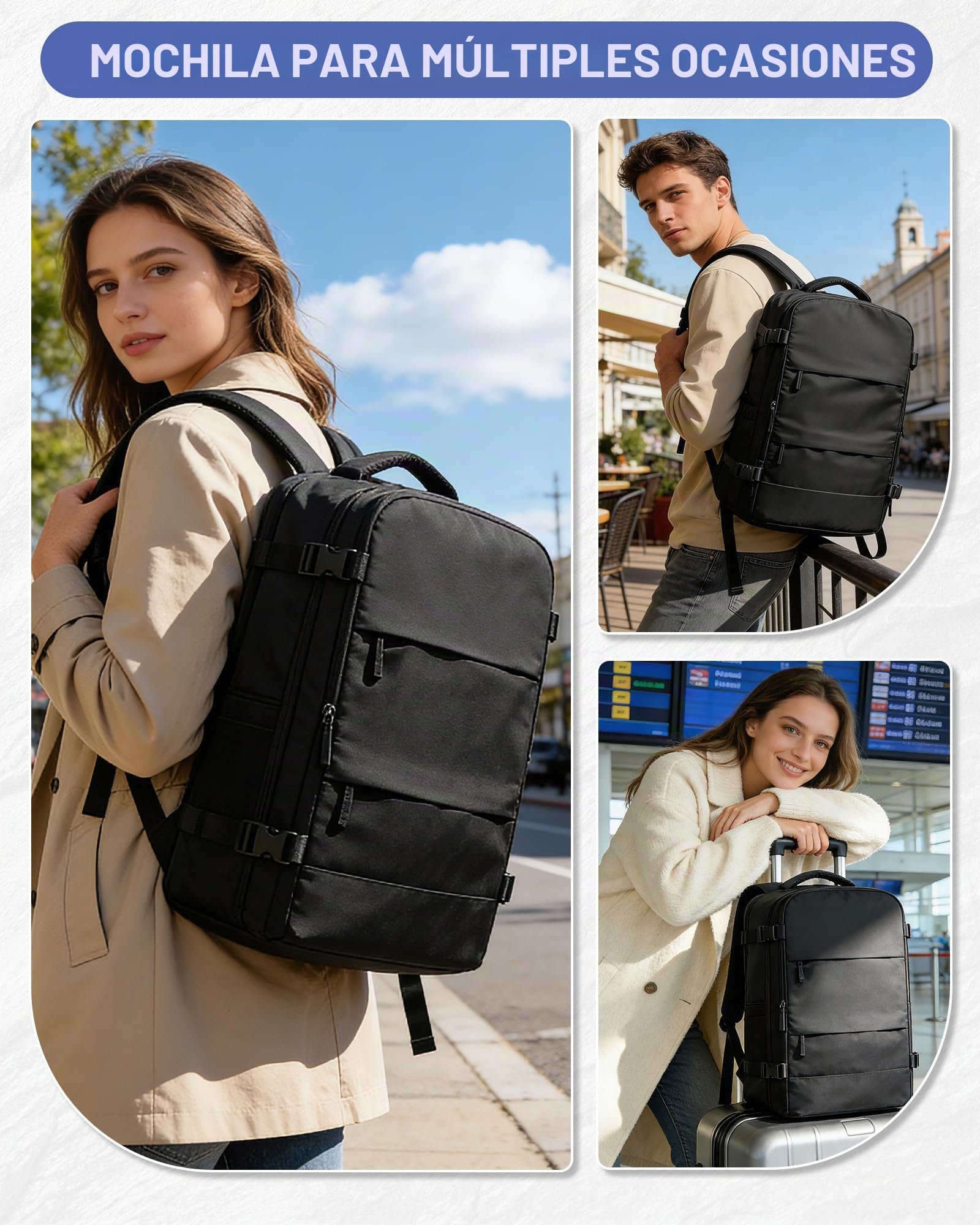 HPLQQ Mochila de Viaje al Vacío 40x30x20 con Bomba Cabina Avion Mochilas para Ryanair Bolsa de Cabina Easyjet Equipaje de Mano Mochila de Senderismo Impermeable Cabina Mochila para Mujer,H01-Negro