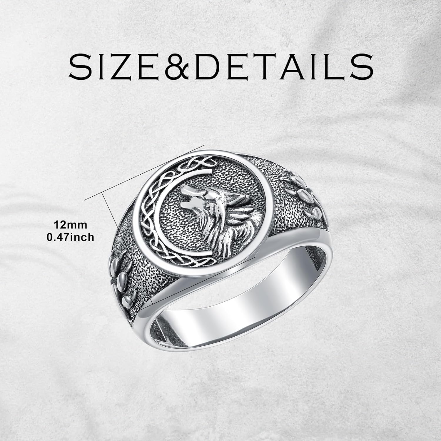 Viking Wolf Signet Ring for Men Size 8/9/10/11/12 In 925 Sterling Silver - Image 3