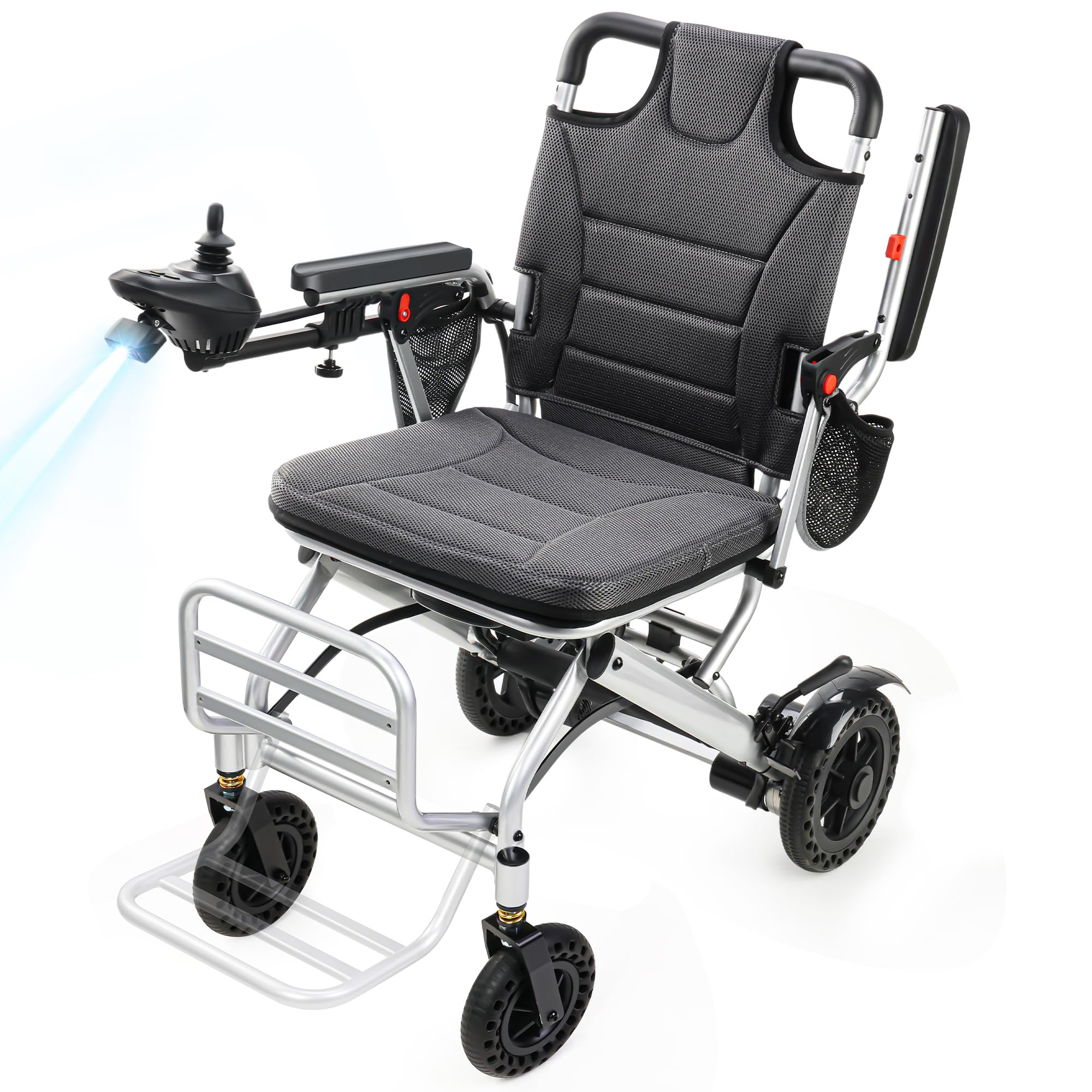 Silla de Ruedas Eléctrica Ligera y Plegable para Adultos y Mayores (15 kg) - Soporta 150 kg, 24 km de Autonomía, Apta para Avión, Motor 360W, Interior y Exterior, Plata