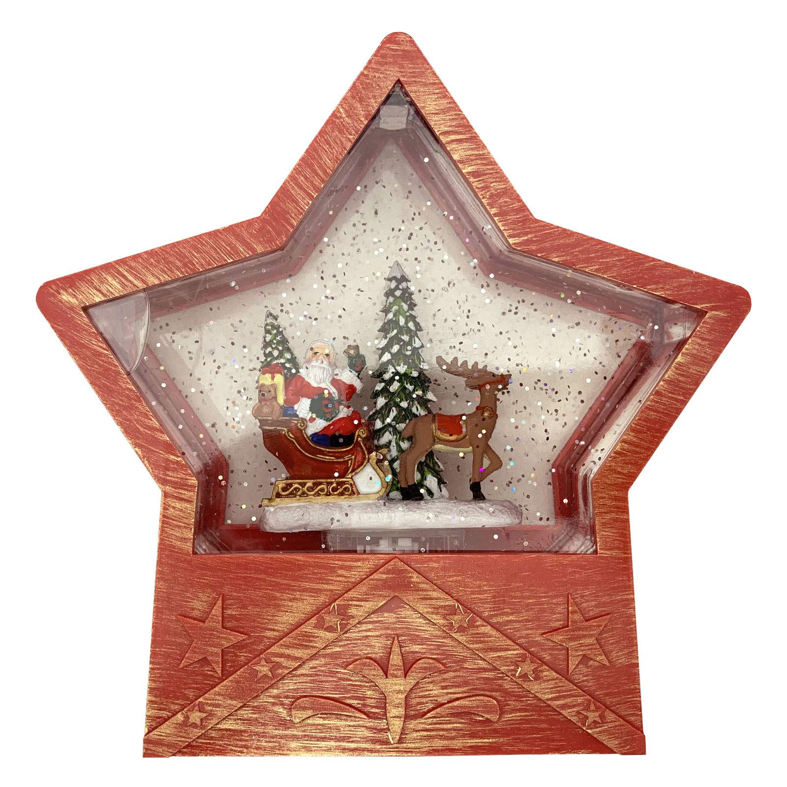 Christmas Swirling Glitter Ornament LED Lighted Snow Water Spinner Lantern Xmas Lamp Battery Operated or USB Powered with Timer (Red Star)
