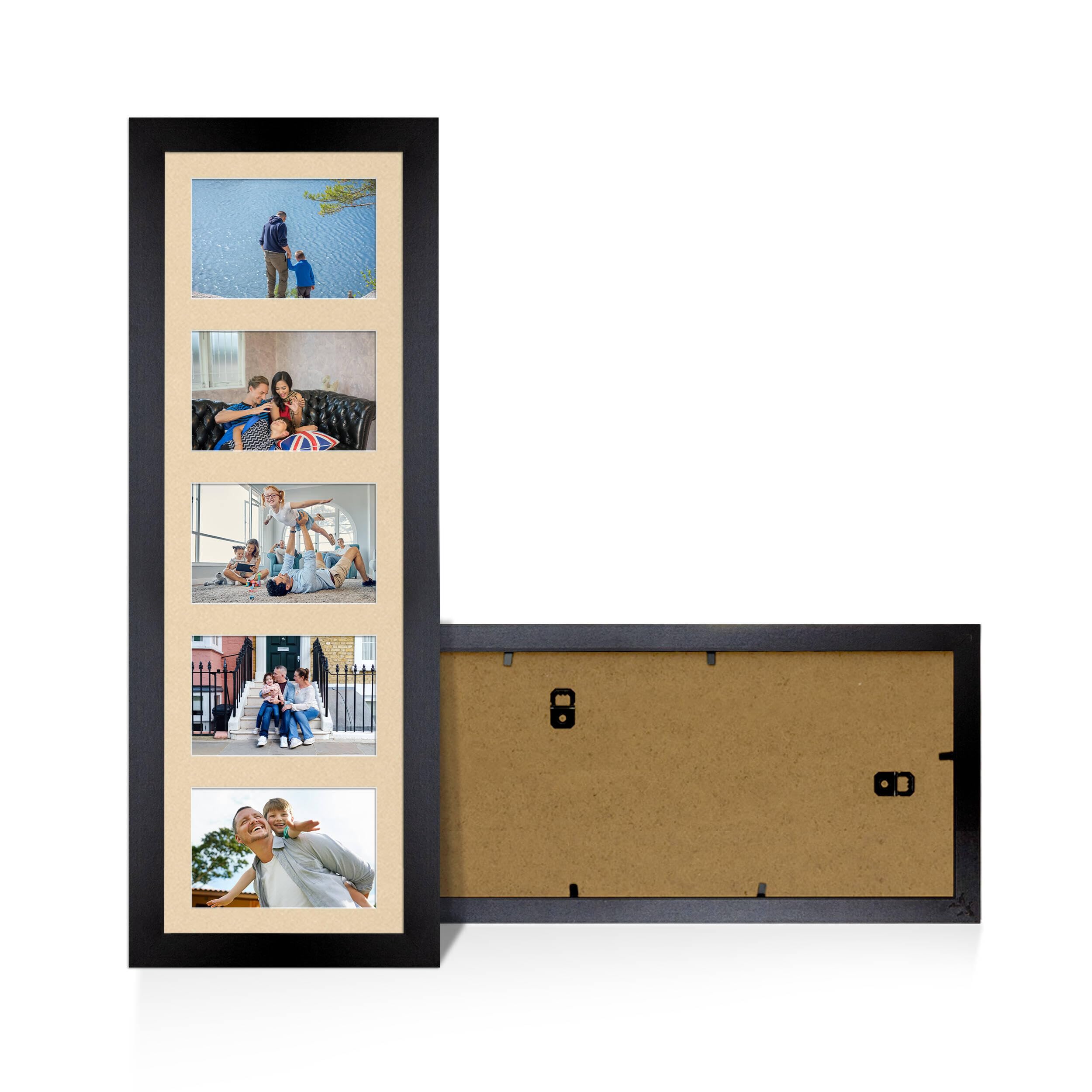 Alison Kingsgate Black 26x8 Photo frames for multiple pictures - 5 Apertures Collage Frame with Ivory Mount - Holds (5x) 6x4 Photos - Engineered Wood & Perspex