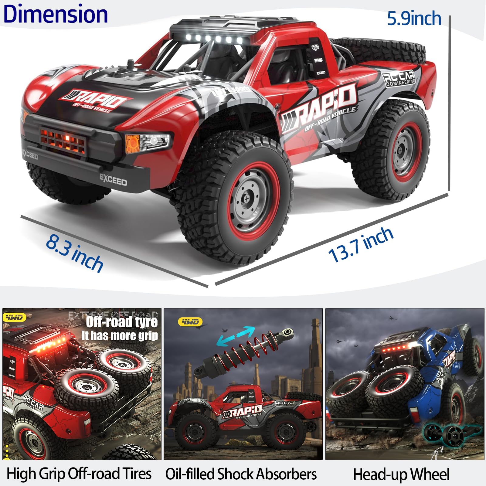 1:14 Brushless RC Auto 50 KMH Rimozione Alta Velocità Auto All Terrain RC Trophy Truck per Adulti Ragazzi 4WD Off-Road Auto telecomandata Buggy Big Short Course (RTR)