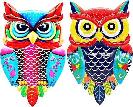 Cruis Cuka Metal Owl Wall Art Garden Decor for Outdoor Patio Fence Backyard Decor Lawn Ornaments - Set of 2
