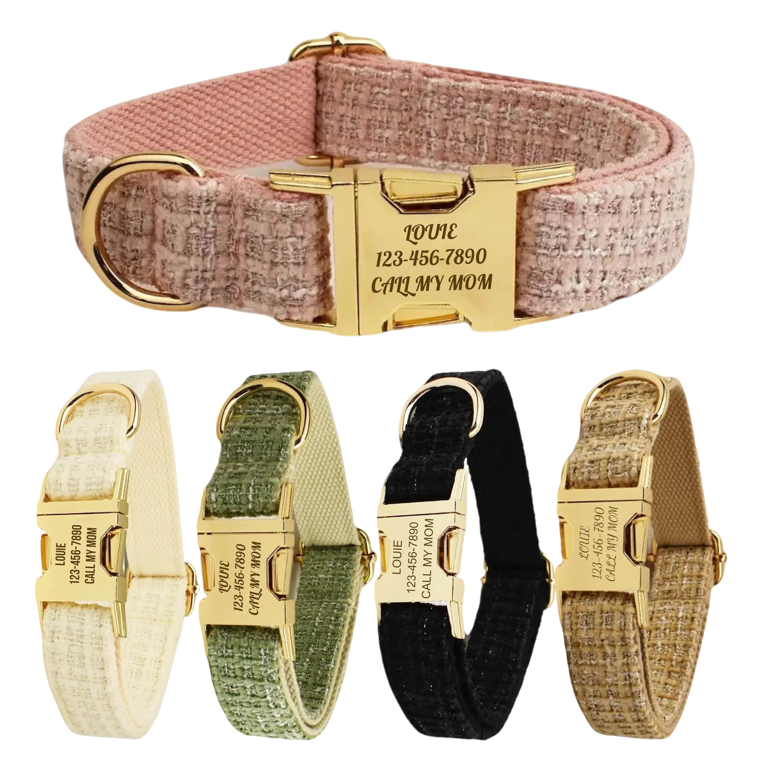 Collar Perro Personalizado con Hebilla de Metal, ccollar Personalizado Perro con Fuentes de Nombre y número de teléfono, Collares Personalizados de tamaños Ajustables para Perros Grandes (Collar 08)