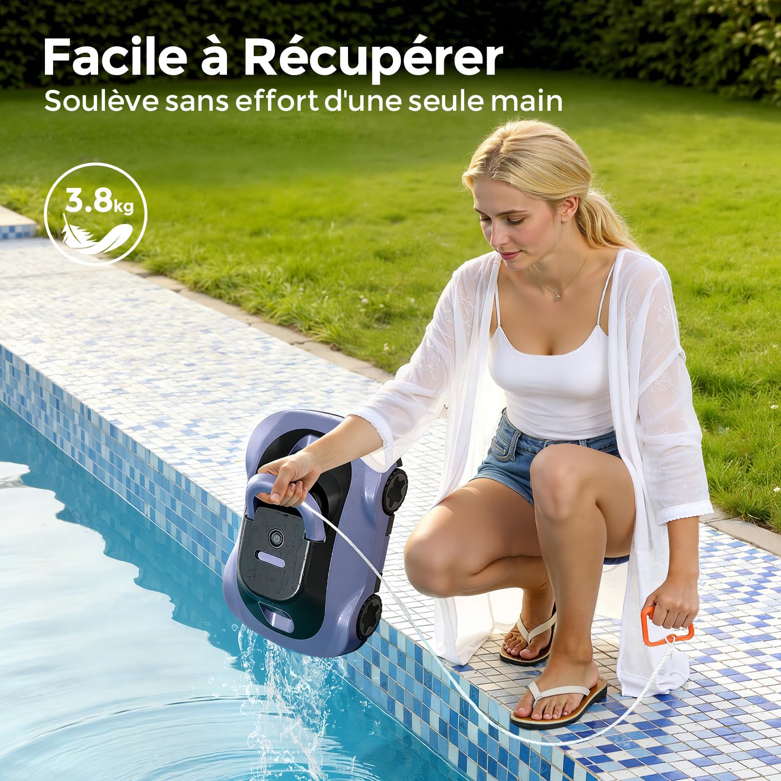 Robot Piscine, Aspirateur Piscine sans Fil, 180 Min d'Autonomie, Aspiration Puissante, Navigation Intelligente, Filtration Ultra-Fine, Auto-Parking, Robot Piscine sans Fil pour Piscines Hors Sol 200m²