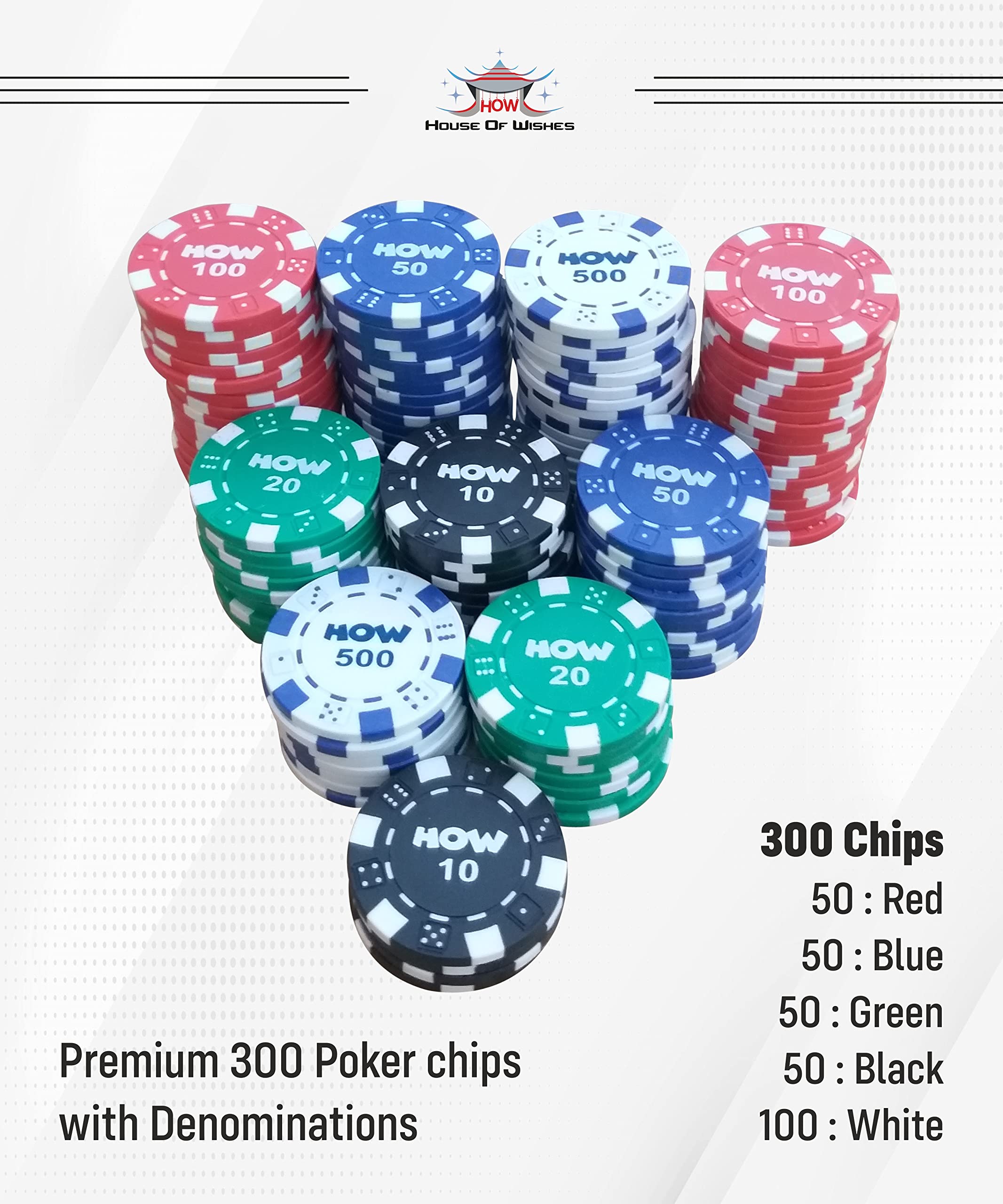 Buy HOW (HOUSE OF WISHES) with Device Casino Style 300 Poker Chips Set with Unbreakable Hard