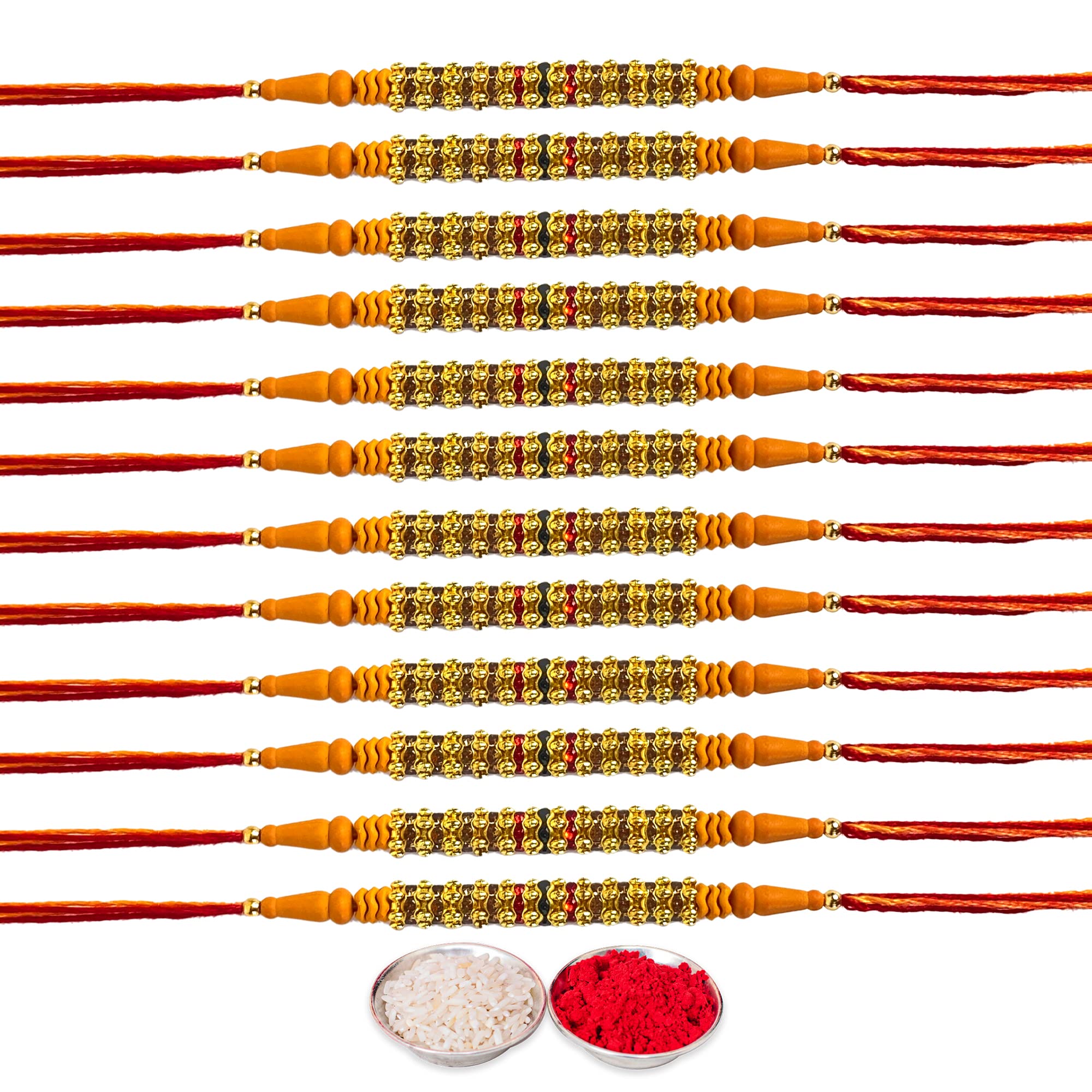 KSJONESet of 12 Rakhi for Brothers Multi Diamond Ring Design Rakhi Traditional Handmade Rakhi Set with Roli Chawal, Indian Festive Rakshabandhan Bro Bracelet Thread Rakdi Rakhee Gift Set