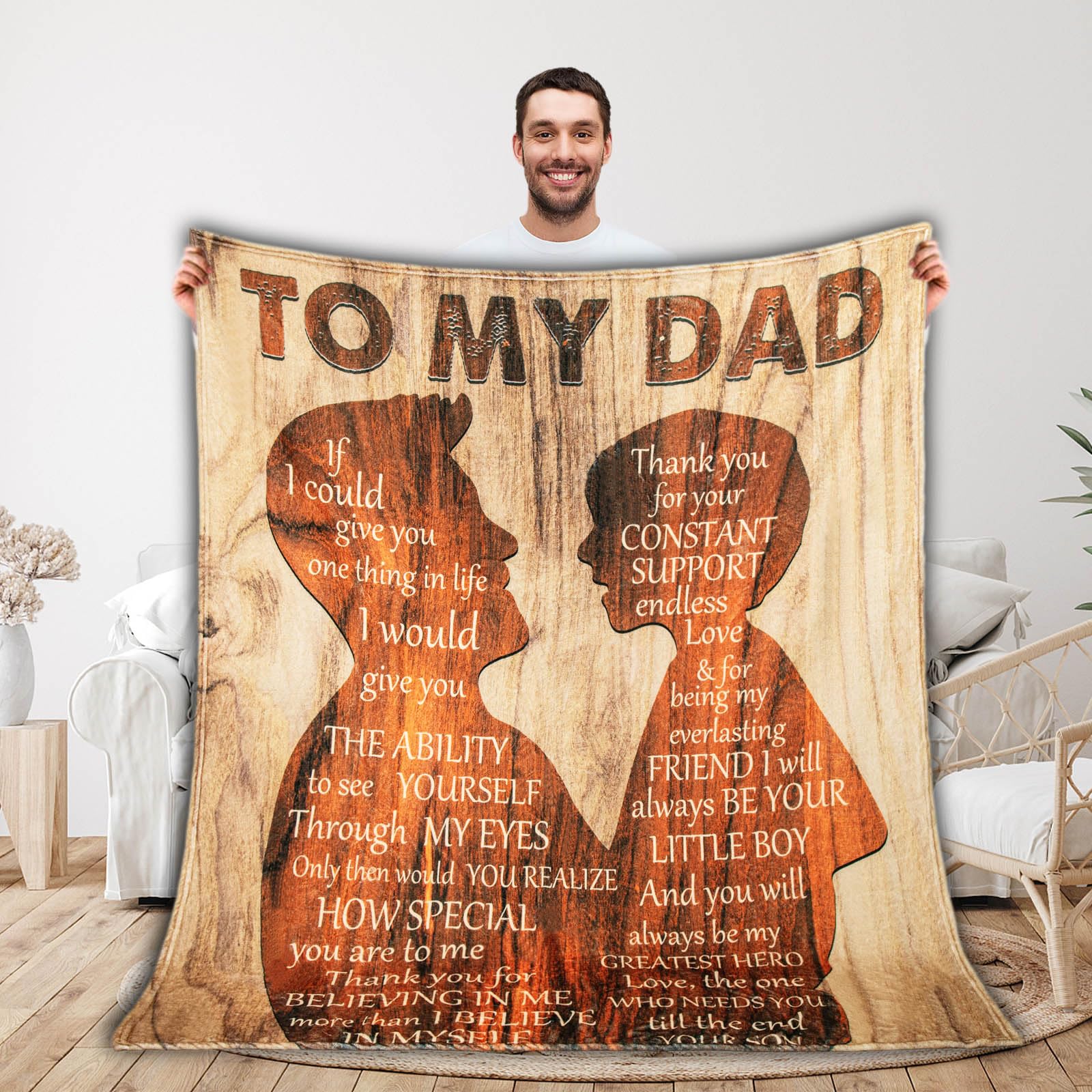 to My Dad from Son Christmas Birthday Super Soft Plush Throw Blanket Cozy Flannel Blanket for Couch Bed Sofa Chair, 50" x 40" (6031-Son50x40)