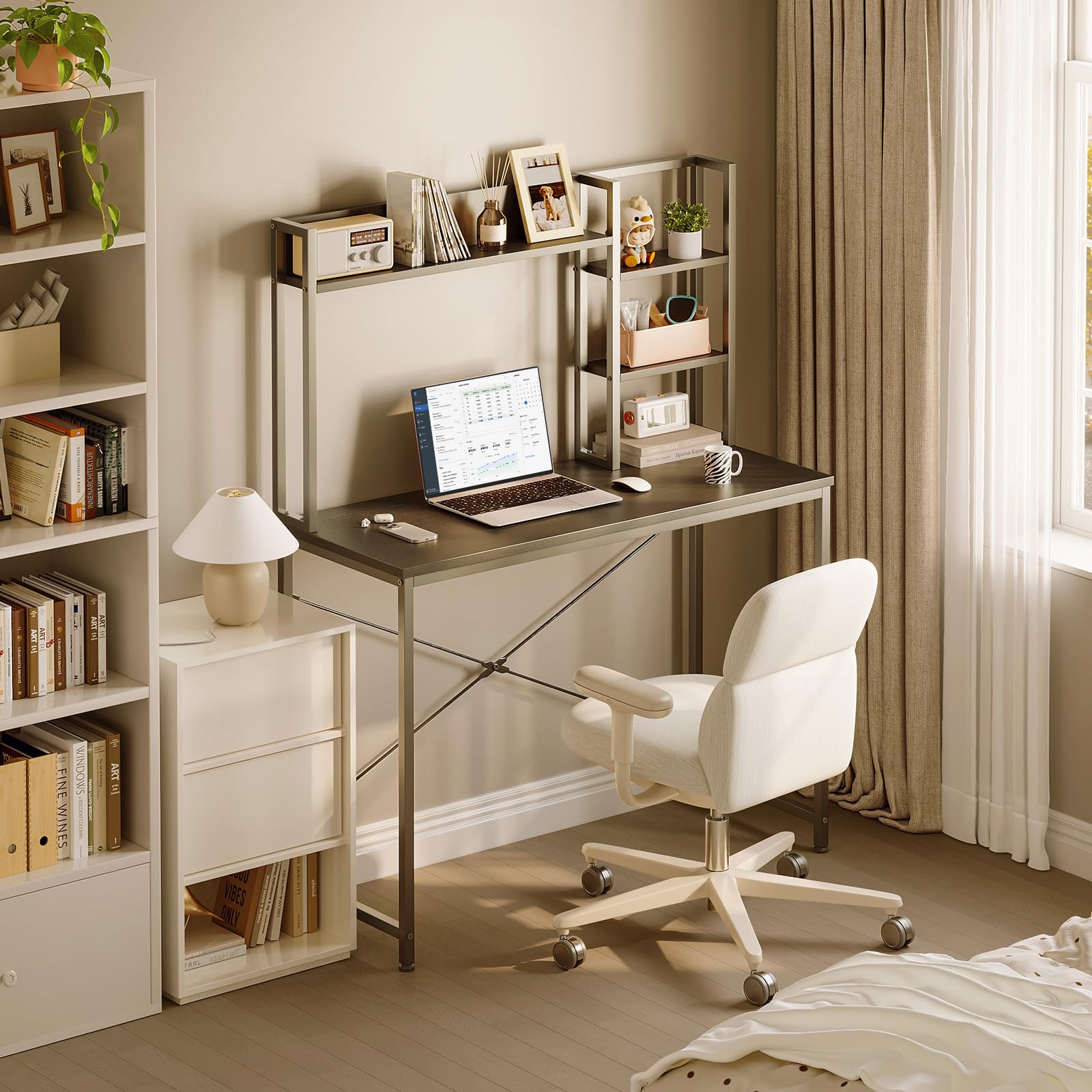 Coleshome Petit Bureau 100x40cm avec Étagère Rangement Noir