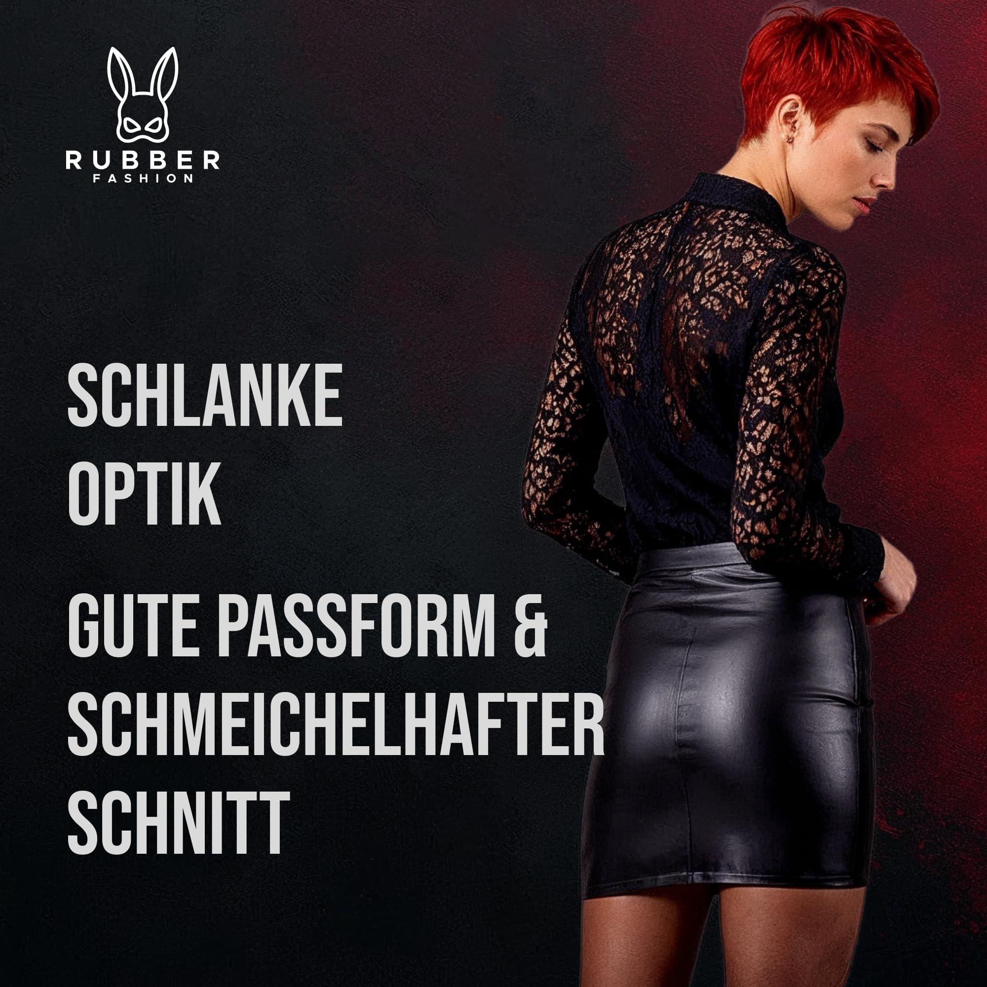 Rubberfashion Wetlook kurzer Minirock - Mini Skirt - Skirts for Women - Rock Mini kurz - Outfit Damen für Festival Party Rave und Halloween