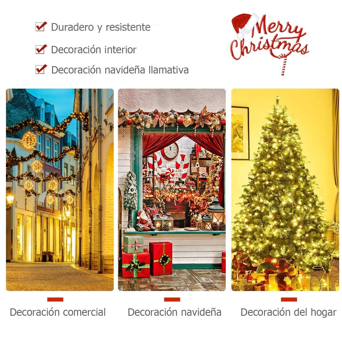 COSTWAY Árbol de Navidad Artificial Verde 240cm, Arbol de Navidad con 600 Luces Incorporadas Soporte de Metal, 81 Conos de Pino, PVC y PE, Arvore de Natal Hogar Fiesta Interior (240CM)