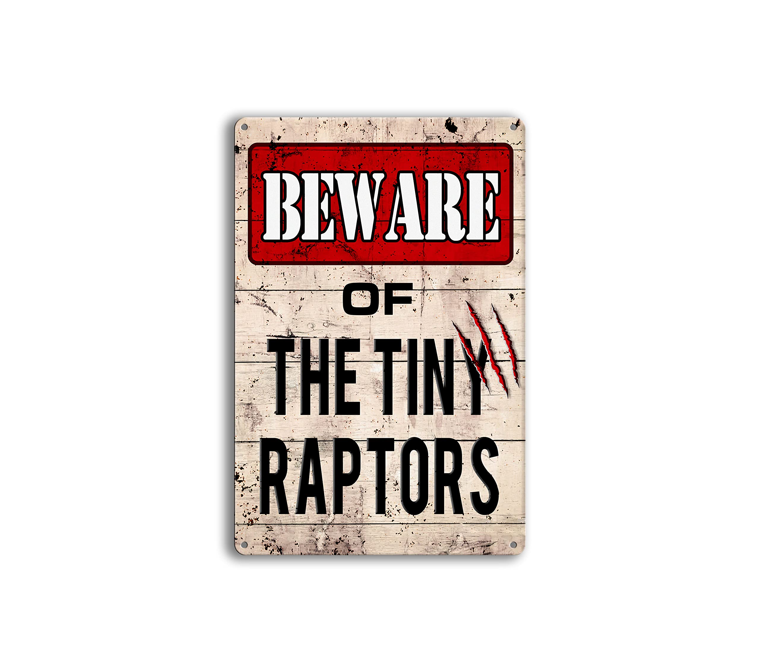 Tiny Raptors Chicken Signs, Funny Metal Tin Signs for Chicken Coop Farm Chicken Feeder Accessories for Chicken Lovers, Retro Yard Sign Wall Decor Gifts for Home, Kitchen, Outdoor (8x12inch)