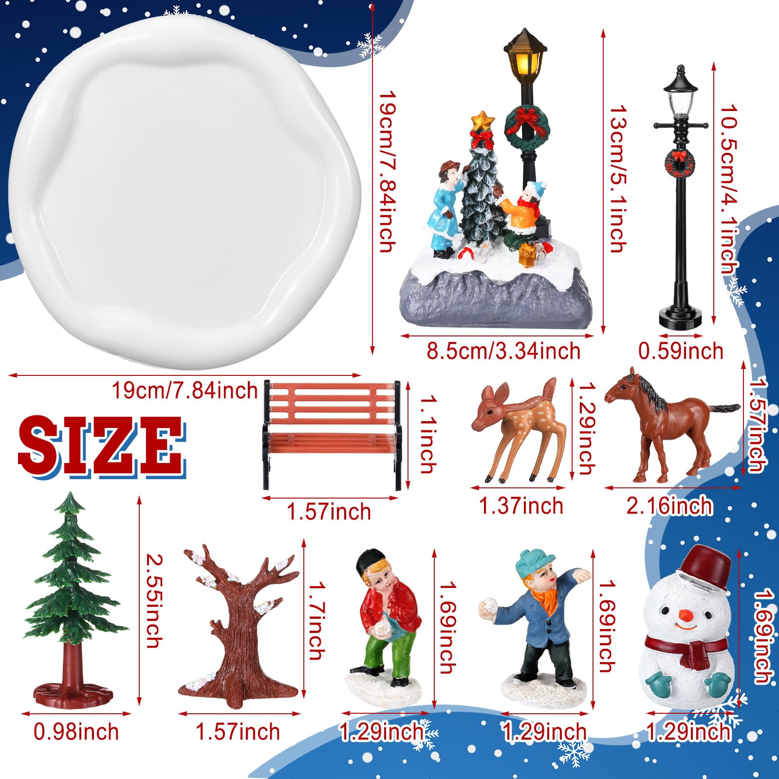 Thyle Christmas Village Sets Ice Skating Pond Christmas Miniature Figurines Accessories for Home Decorations Indoor Holiday
