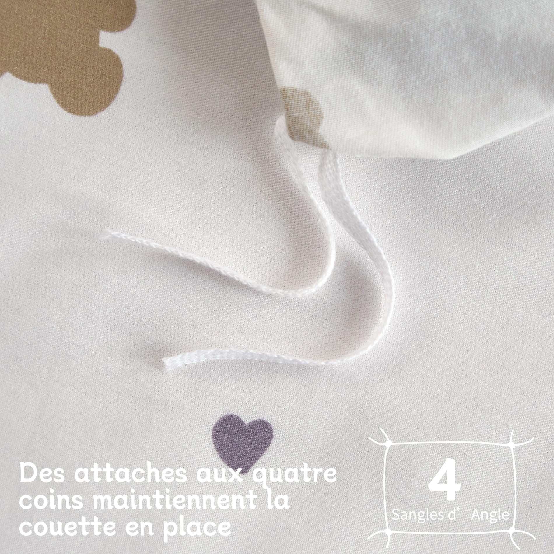 Housse de Couette 140x200 Enfant Fille Motif Cœurs Ours 100% Coton