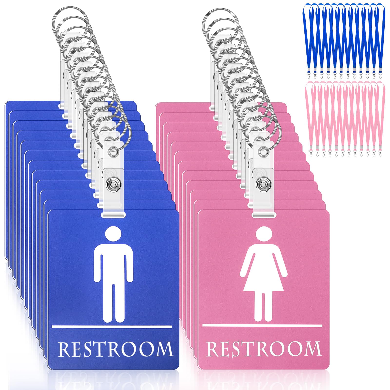 Fuyoooo 12 Set Bathroom Pass for Classrooms with Keychain Blue,Pink