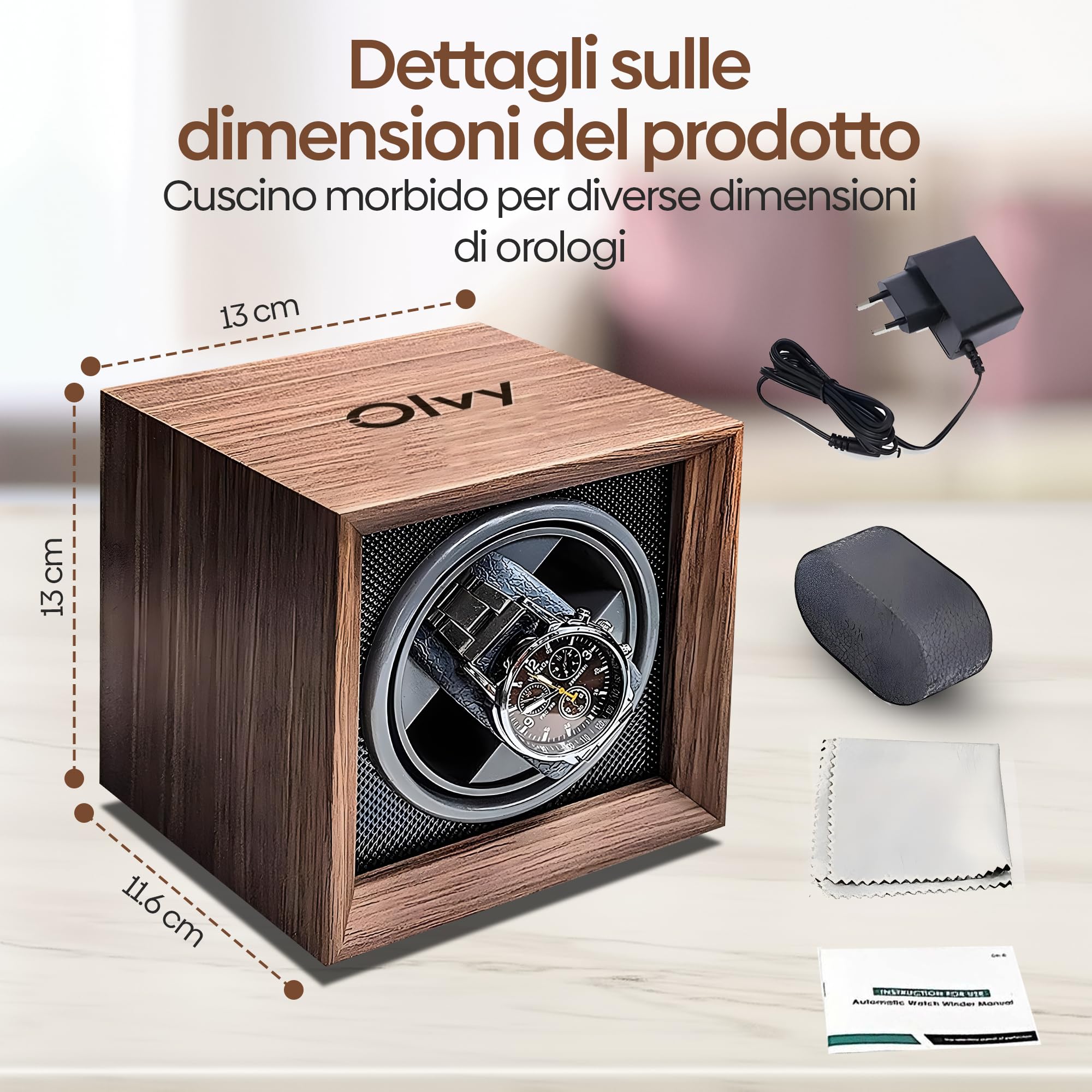 Olvy Caricaorologi in legno per orologi automatici, motore estremamente silenzioso, orologio winder per orologi automatici, caricaorologi automatico, Watchwinder