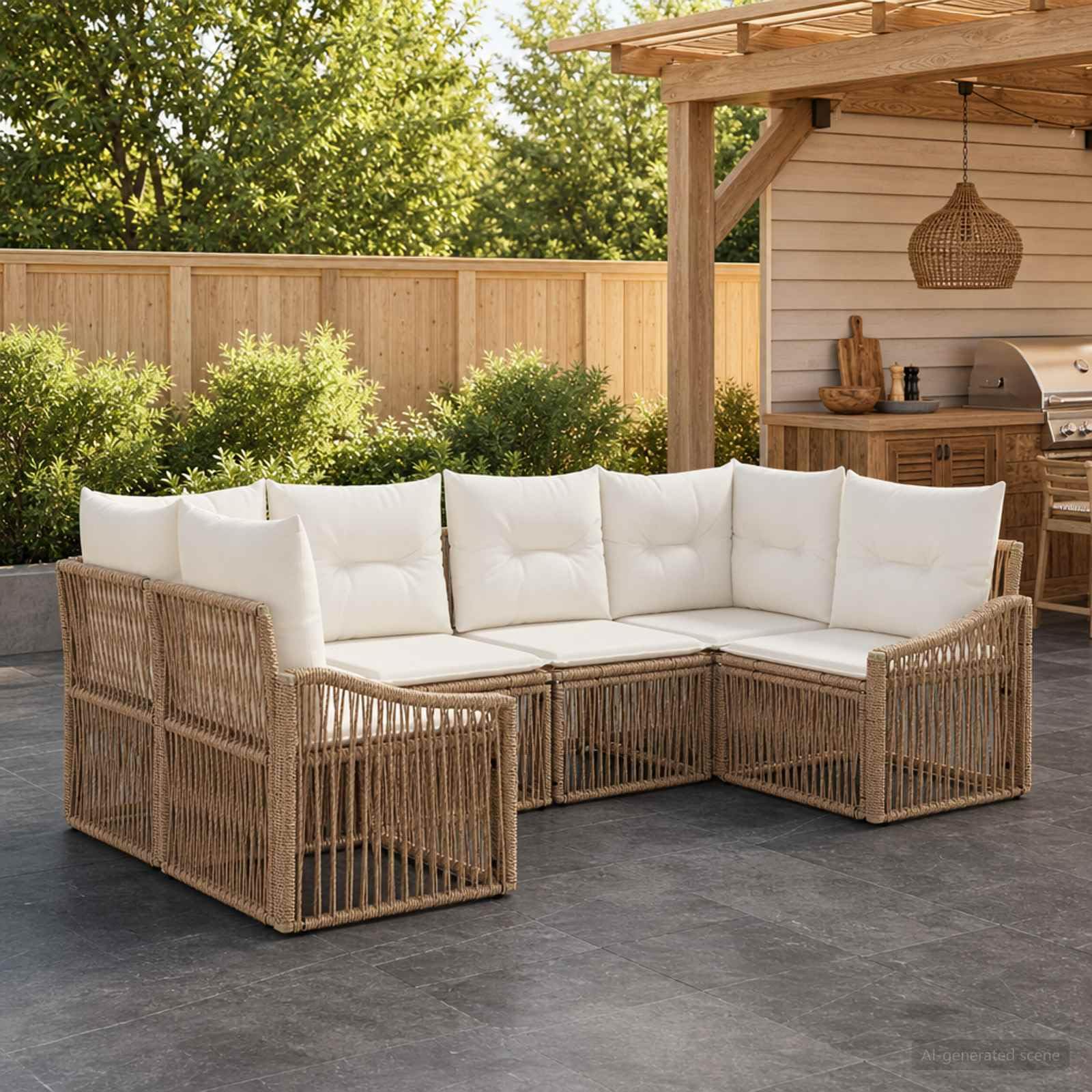 Gartensofa-Set 6-TLG. 6-Sitzer Beige Polyrattan