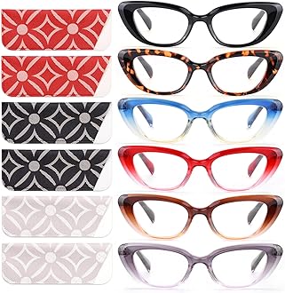 6 Pack Cat Eye Reading Glasses for Women Fashion Cute Blue Light Blocking Computer Readers Spring Hinge