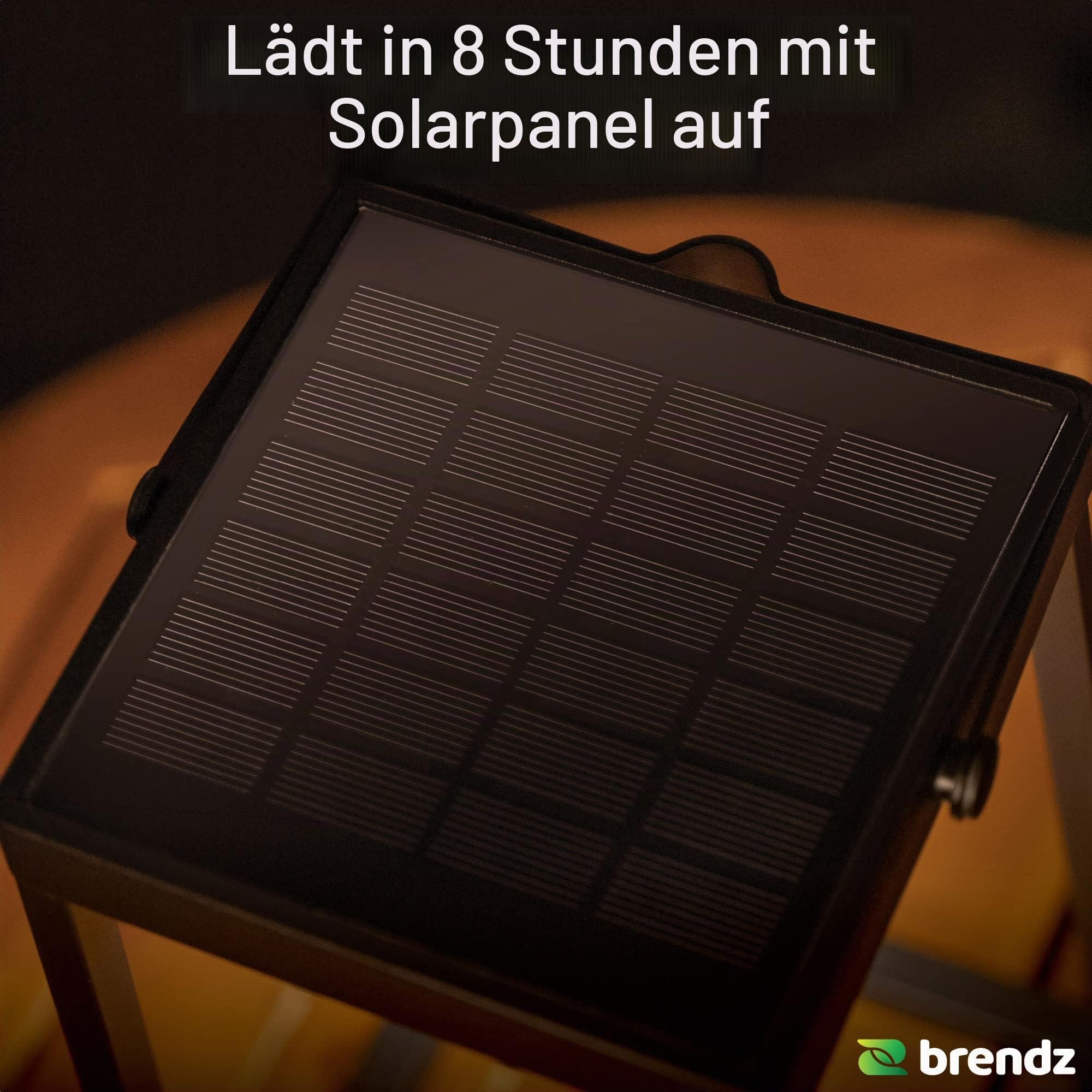 Brendz Tischlampe Solar Outdoor, Solar laterne für Außen IP44, Akku aufladbar über USB-C, Gartendeko mit 3 Lichtmodi, ohne Einschaltautomatik, Laterne Solar Außen Wetterfest, Tampa