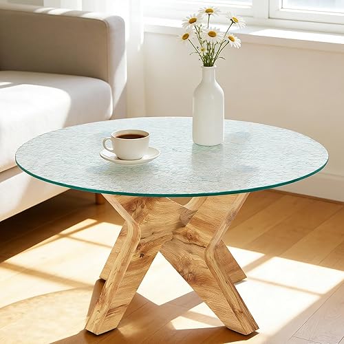 Miniatura 18 de ivinta Mesa de centro redonda de vidrio, mesa central moderna de 31.5 pulgadas con vidrio templado y patas de MDF para sala de estar, oficina, árbol