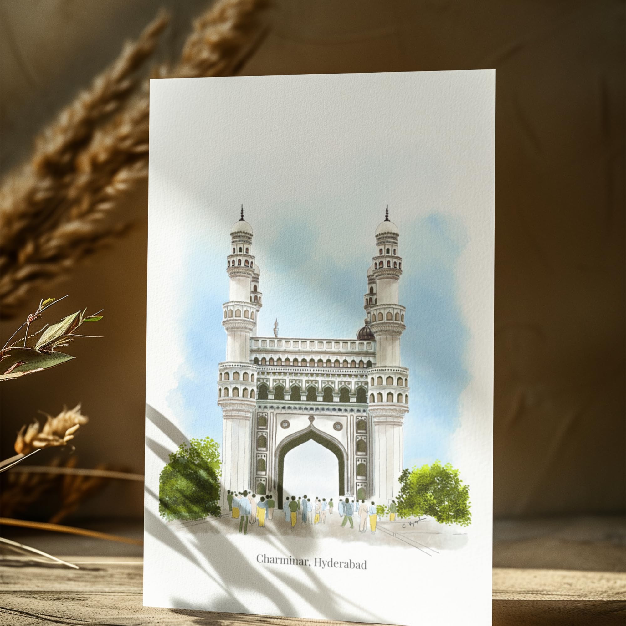 Paper Kaite Postcards - Monuments of India With Hand drawn sketches of famous landmarks in India, 280 GSM textured Art style post cards, Vintage Style, Indian Souvenir (Pack of 6)
