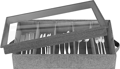 Miniatura 1 de Almacenamiento de cubiertos y utensilios  Caja de almacenamiento de cubiertos duradera con divisores ajustables, funda de almacenamiento de