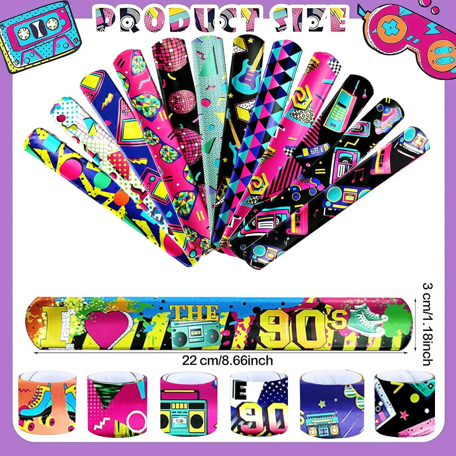 74PCS 80s 90s party decorations 50PCS Retro Theme Stickers&24PCS Slap Bracelets 80s 90s Birthday Supplies Team Gift Filler for Adults - Image 4