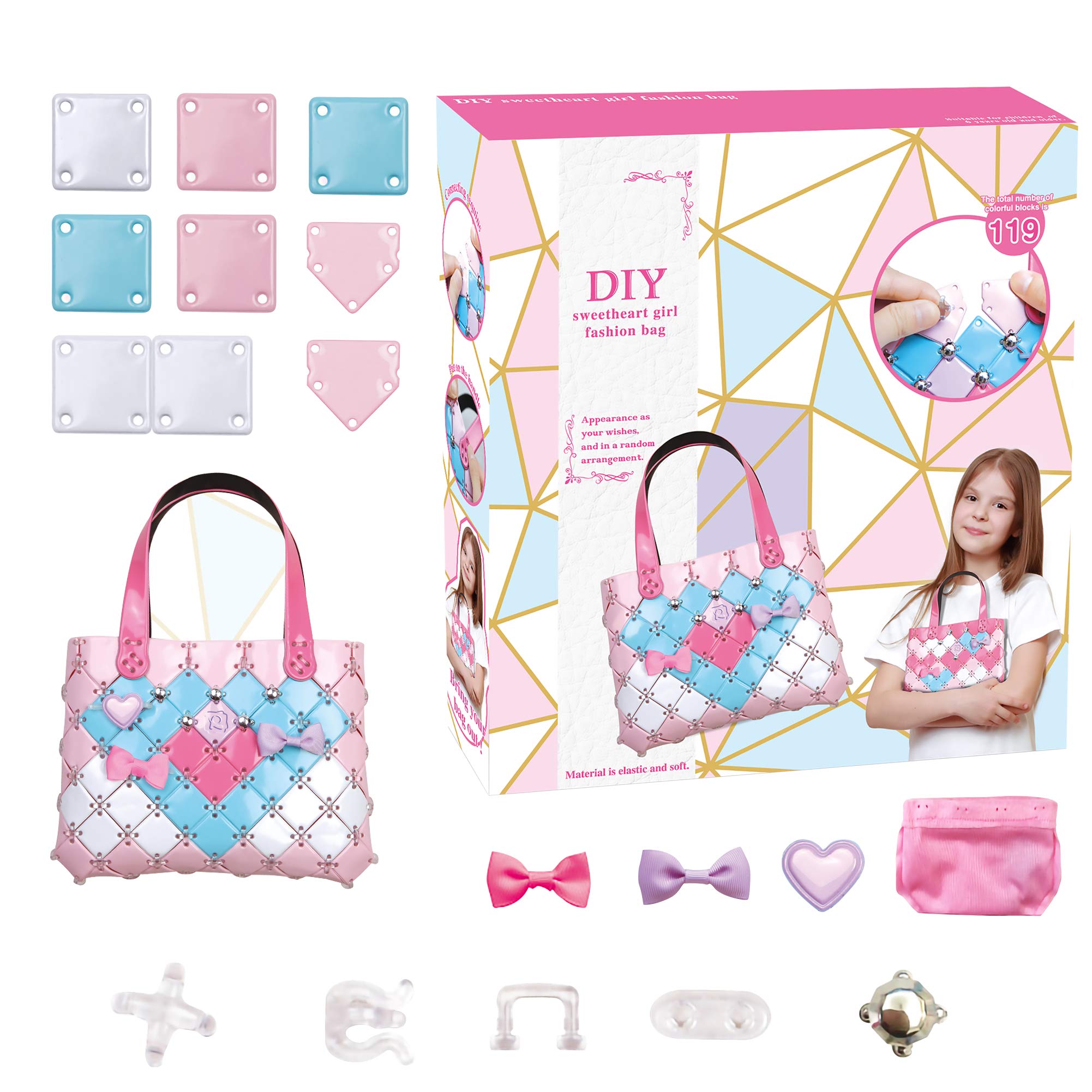 Buddy N Buddies DIY Charm Purse Hand Bag Making Kit, Make Your Own Fashion Bag for Girls Age 6-10 Years Old, DIY Kits for Girls. DIY Bag for Girls, Fun Arts & Craft Activity for Girl (Large)