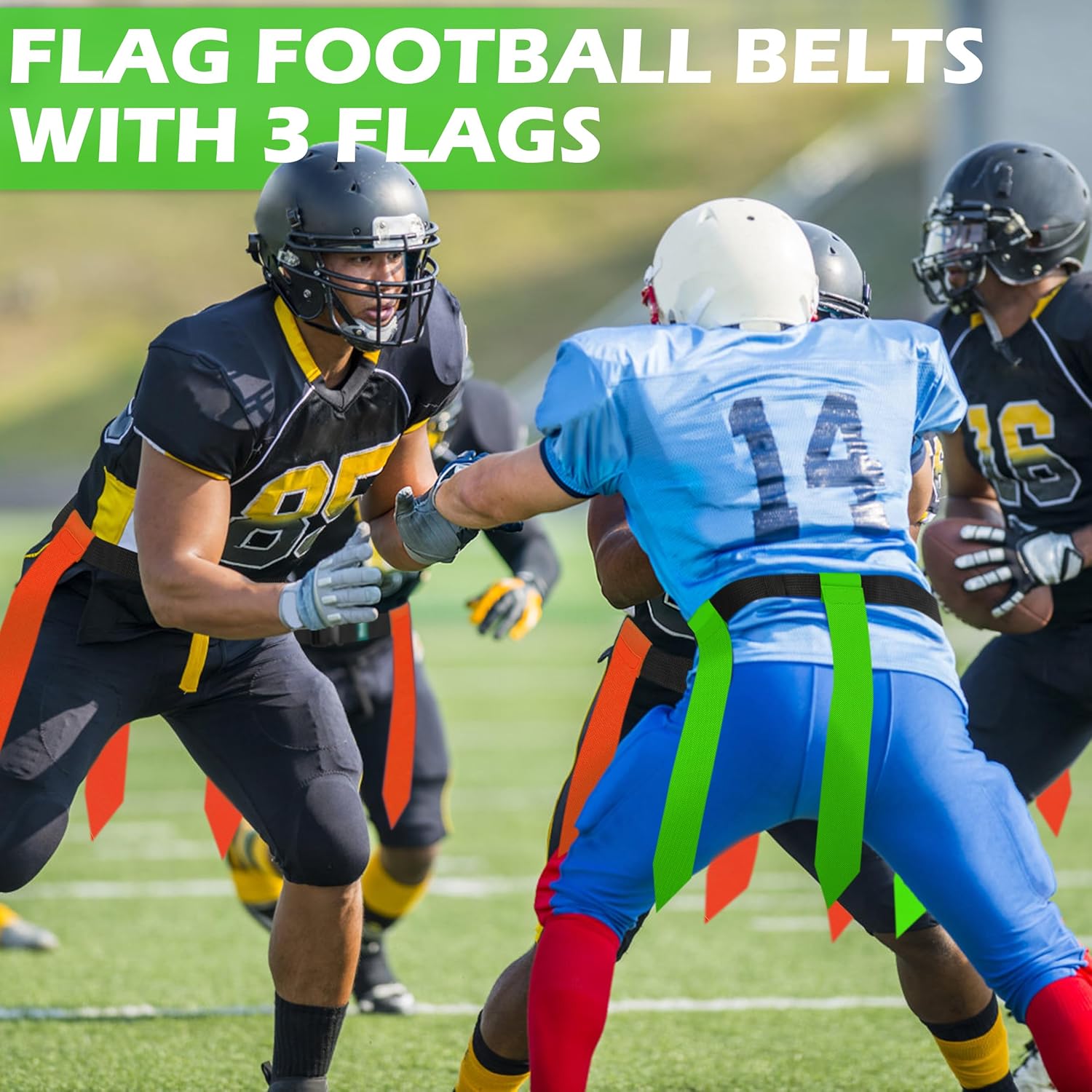 24 Player Flag Football Belts Sets for Youth, Kids and Adults Sport Team Building and Competition Training, Green & Purple