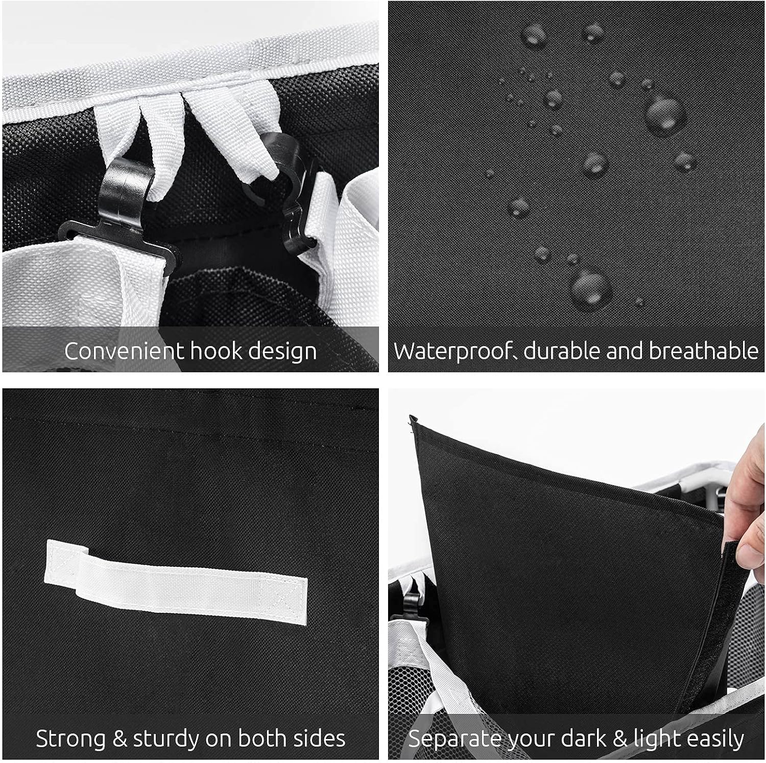 Fiona's magic Double Laundry Hamper with Lid, Dirty Clothes Laundry Basket with 2 Removable Liner Bags, Divided Laundry Hamper 2 Section for Bedroom, Laundry Room, Bathroom Black & Grey
