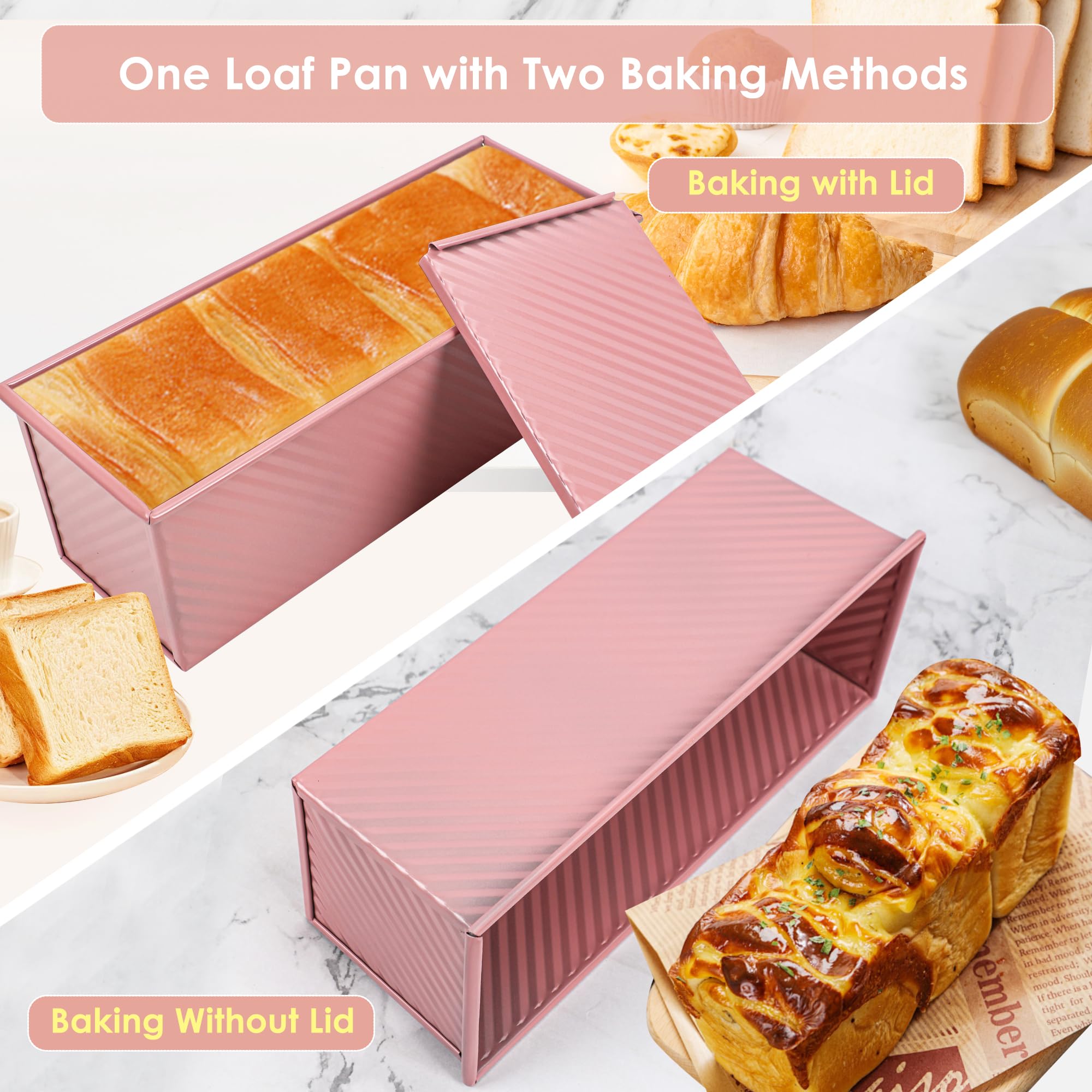 Molde para pan Pullman rosa de alta calidad de 13 pulgadas con tapa, perfecto para hornear pan de sándwich de grado profesional, molde antiadherente para pan casero