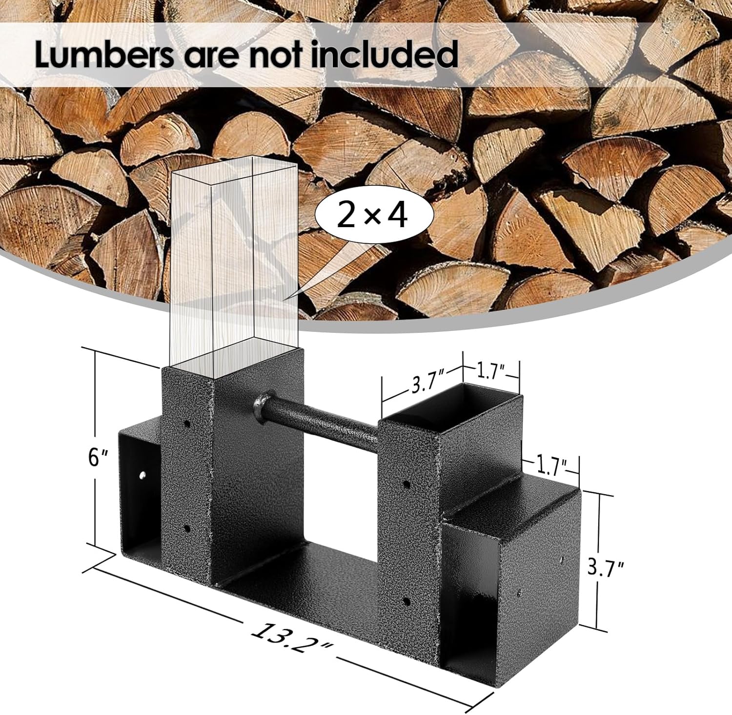 Outdoor Firewood Rack Brackets, Heavy Duty Fireplace Wood Storage Holder, Adjustable to Any Length, Silver Black
