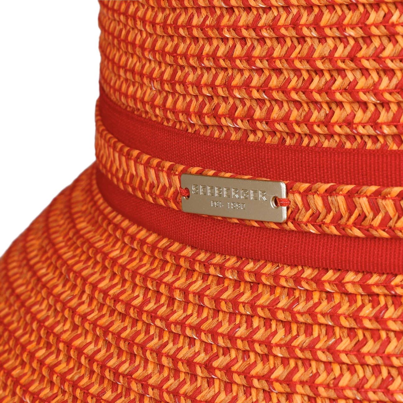 Seeberger Gavia Campana Sombrero de paja Sombrero de Verano Sombrero de Mujer Sombrero de Campana Sombrero de Jardín Mujer - Con Cinta De Grosgrain Verano Primavera-Verano - Talla Única Rojo