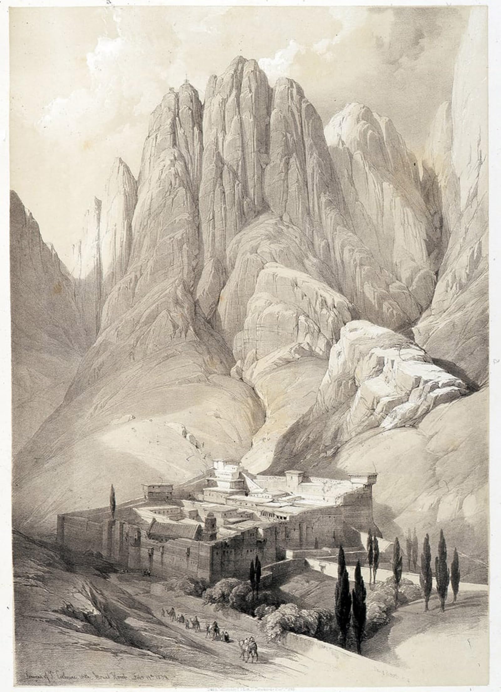 POSTERIIk Vintage Print Pop Art Landscape Artwork Convent of Saint Catherine Drawing Made in the Holy Land by David Roberts Art Prints for Office Home Decor 60x90cm