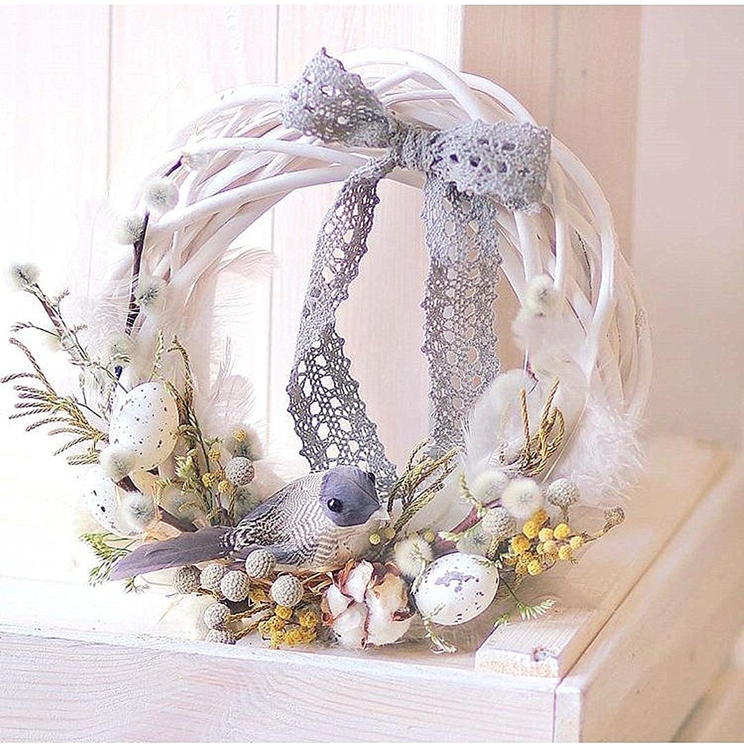 Weinrebenkränze, gewebter runder Weidenkranz, zum Basteln, Rattan-Kranz, Haustür, Wandbehang, Dekoration für Weihnachten, Halloween, Erntedankfest, Ostern, Geburtstag, Weiß, 30 cm, 2 Stück