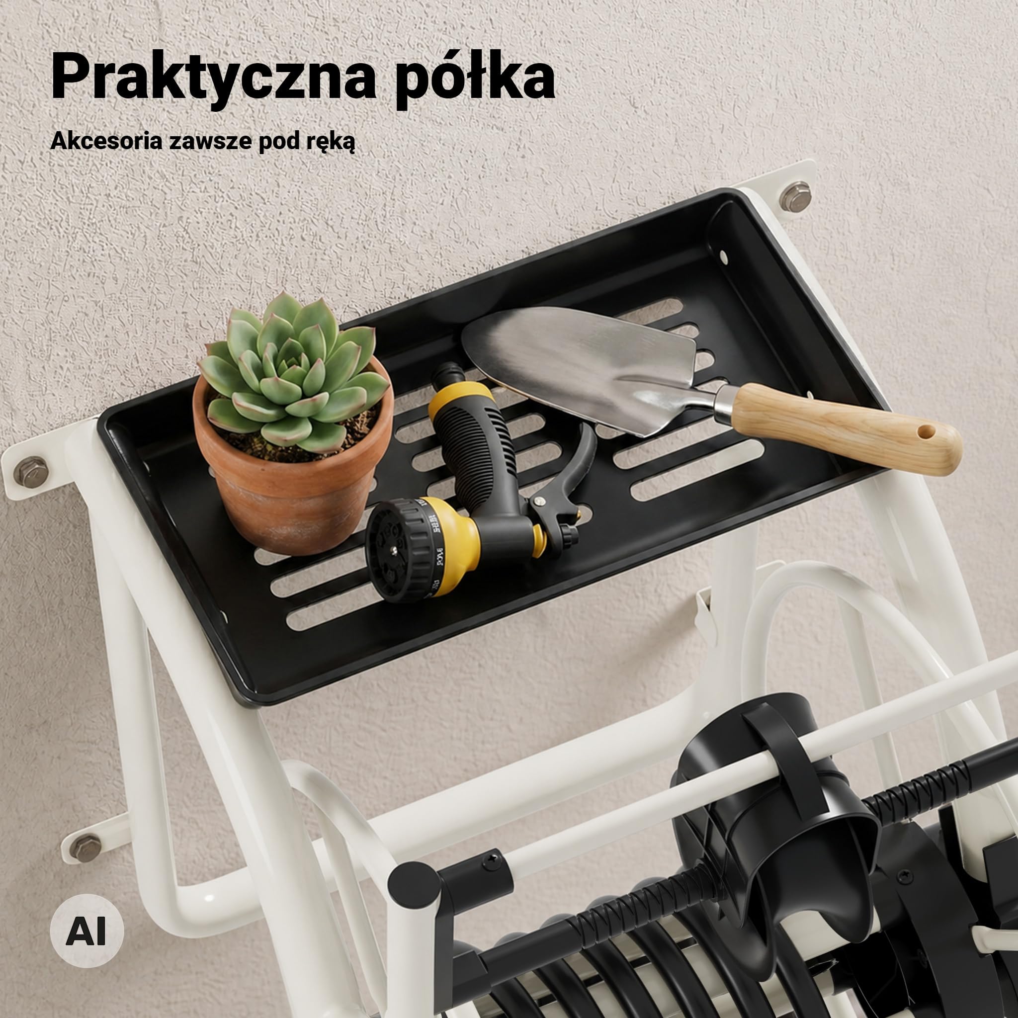 Metalowy bęben na wąż XPOtool, bęben na wąż ogrodowy do montażu na ścianie, z korbą ręczną, na 60 m węża wodnego, bez węża, nawadnianie ogrodu
