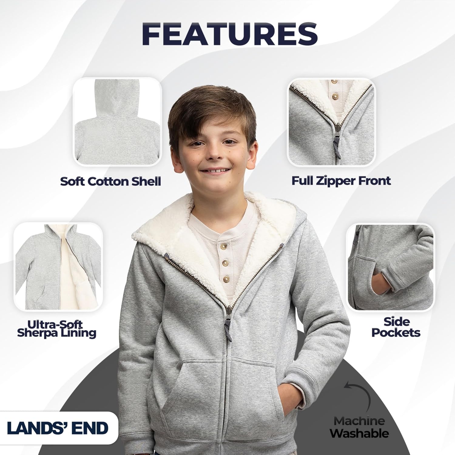 Lands' End Kids Ultra Soft Sherpa Full Zip Hoodie Sweatshirt (XS-L)