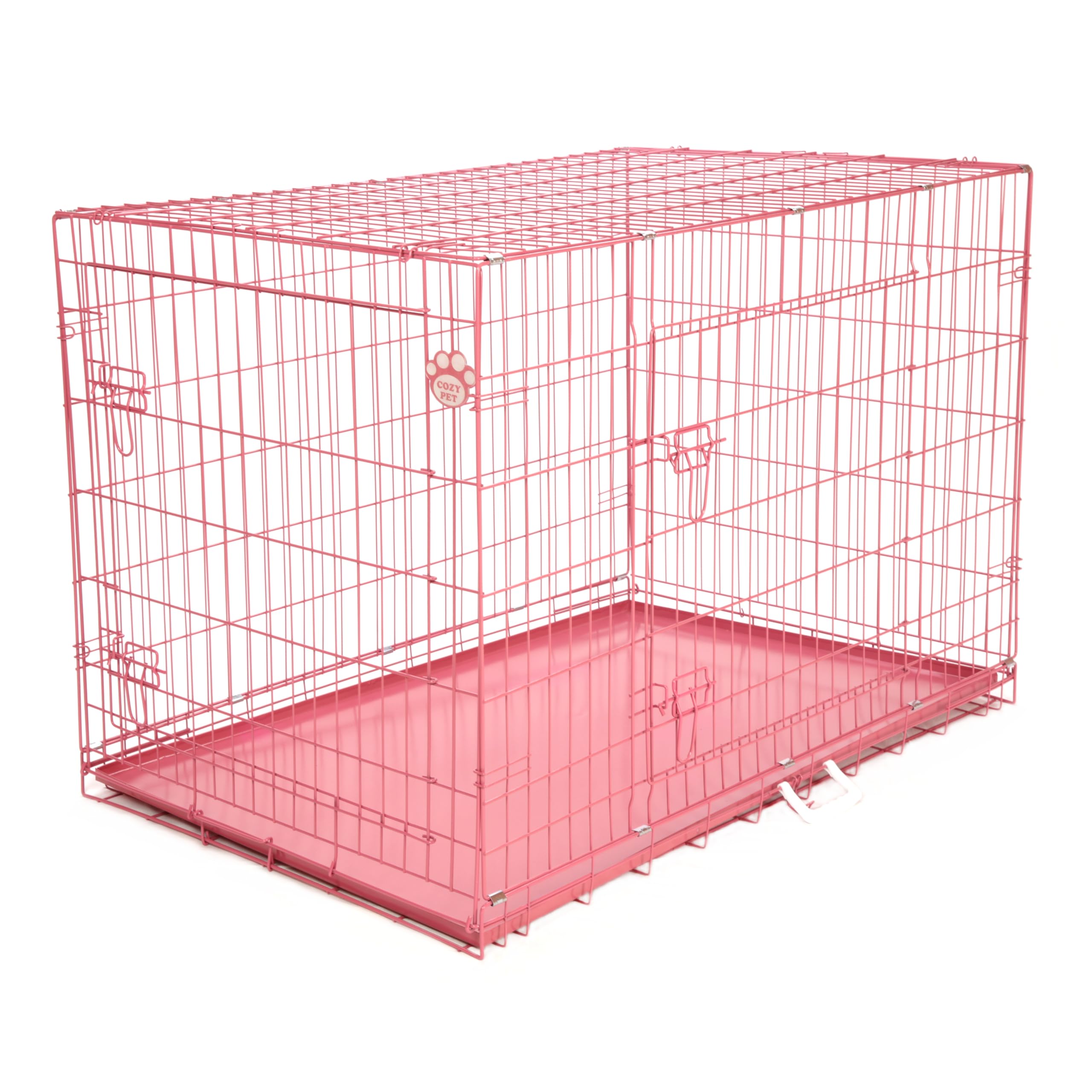 Cozy Pet XL Dog Crate with Metal Tray XL Dog Cage 48" Pink Chew Proof Metal Tray Folding Large Pink Puppy Cage 122cm Long Large Size Puppy Crate Cat Carrier Transport. DC48P