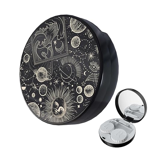 LRITER Contact Lens Case, Portable with Mirror, a Variety of Patterns and Shapes to Choose from, Auitable for Daily Makeup Office Travel Outdoor Use (Black Universe) - Black Universe