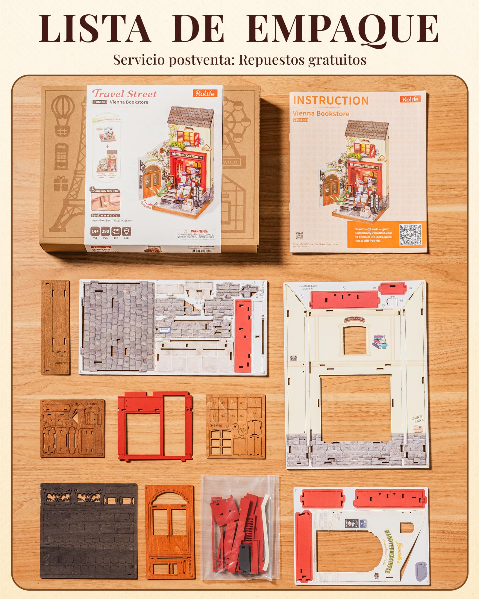 Rolife Maquetas Librería de Viena-290 Piezas DIY Miniature House Diorama, Casas Miniaturas para Montar Puzzle 3D Madera Book Nook para Adultos ¡Ningún Pegamento Necesario