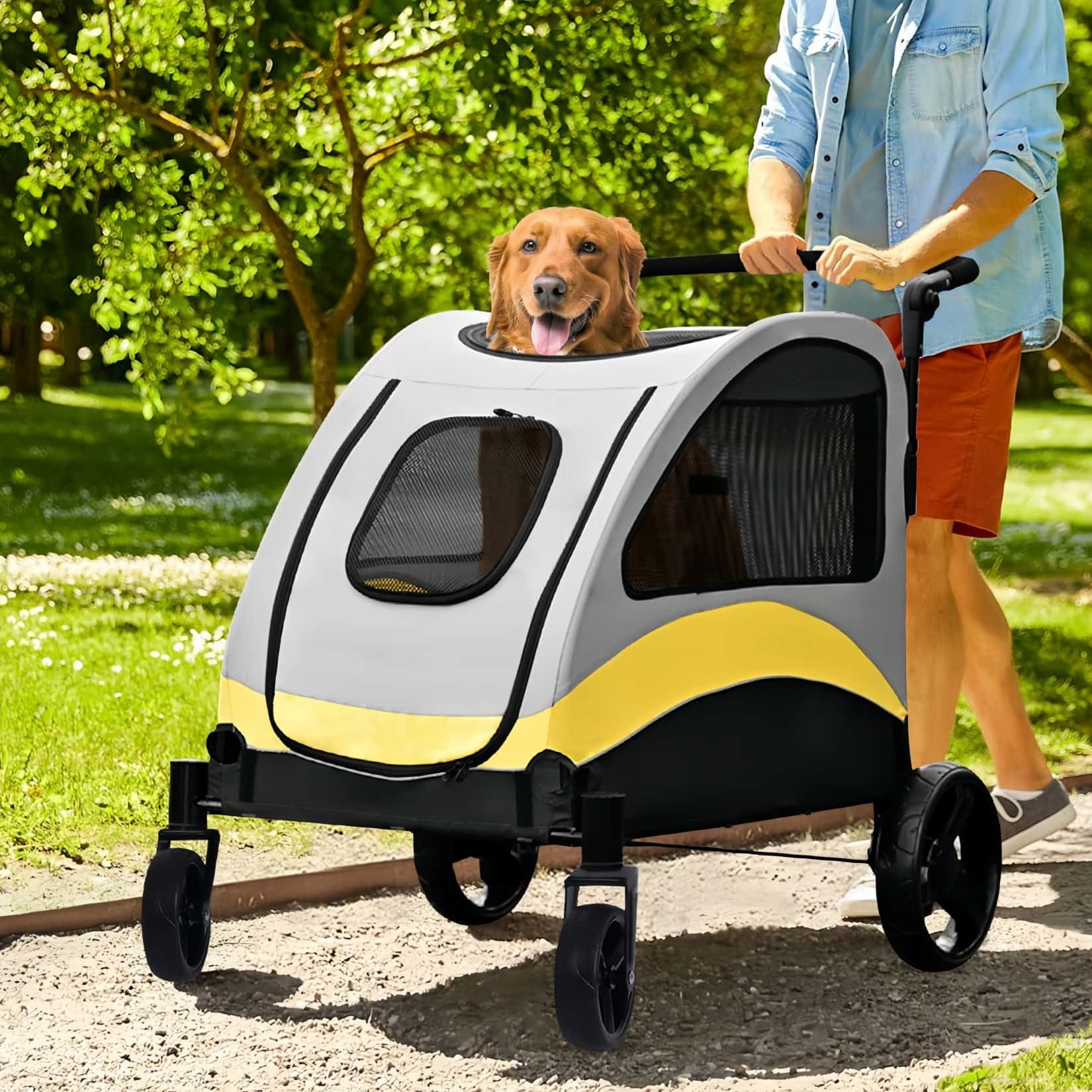 BingoPaw Hundebuggy Hundewagen Faltbar Hunde buggy mit 4 Räder Haustier Buggy Hundekinderwagen für Große Mittelgroße kleine Hunde Jogger