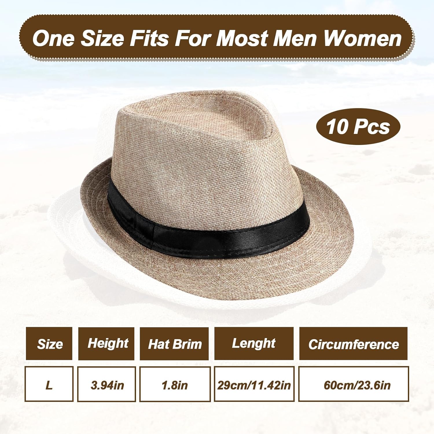 10 Pack 1920s Fedora Hats for Men Short Brim Sun Panama Hats for Men Women Party Costume, Vintage Party Costume Hats Beige