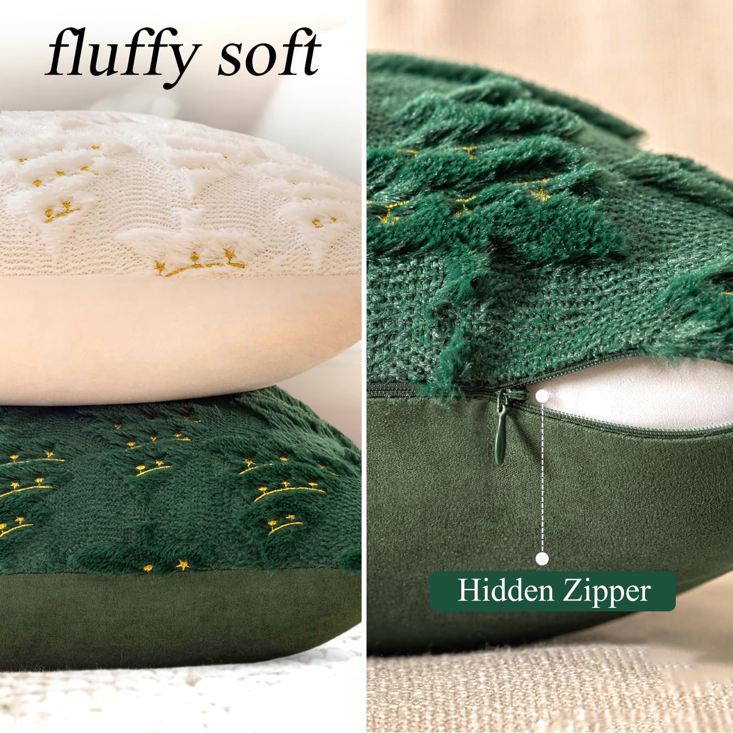 4 Pcs Christmas Throw Pillow Covers 18x18, Soft Faux Fur Pillow Cases Holiday Decorations, Fluffy Plush Accent Couch Cushion Case for Festivals Winter Sofa Living Room Home Decor(Green Tree)