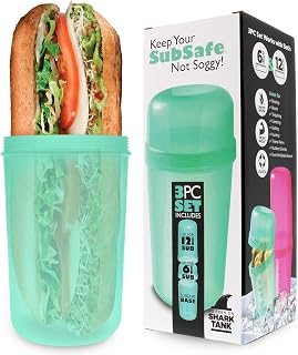 SubSafe 3-Piece Sub Sandwich Container, Seafoam Green - As Seen on Shark Tank - Waterproof, Crushproof, BPA-Free Food Storage that Floats - Fits 6 & 12 in Subs - Great for Travel, Beach, Camping
