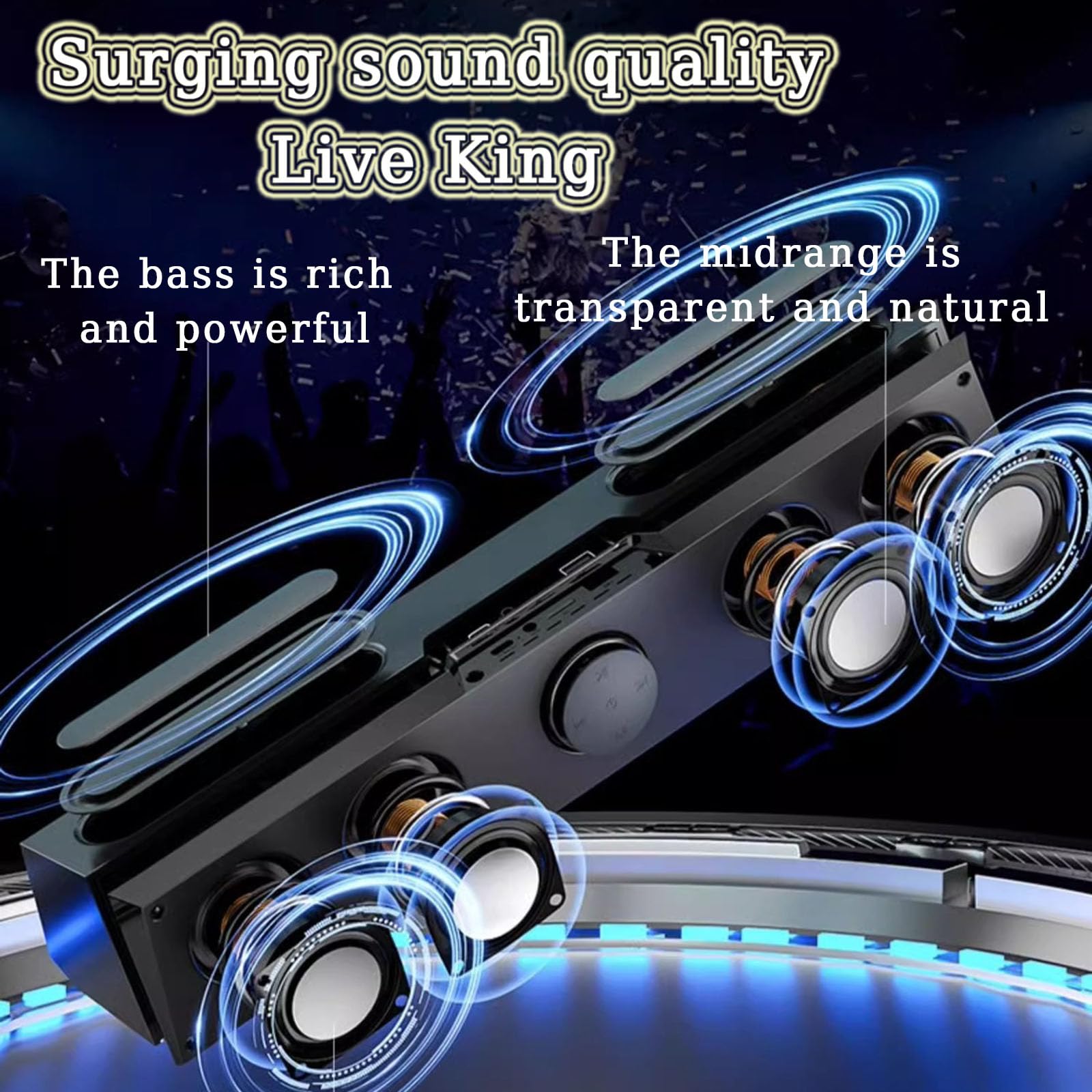 Altoparlanti per computer, Soundbar per PC, con luci touch, stereo da 15", USB AUX, doppio canale, illuminazione 7 RGB, angolo di 8°, per monitor desktop, laptop, tablet