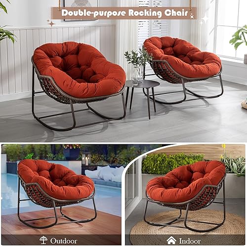 Miniatura 6 de Mecedora para patio al aire libre, silla mecedora de huevos de ratán para interiores, cómoda silla Papasan de gran tamaño con cojín más grueso para