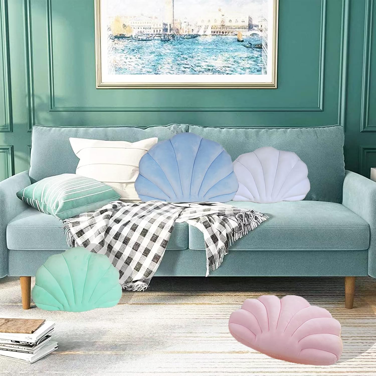 YRXRUS Seashell Pillow, Peach Pink Shell Shaped Pillow, Outdoor Indoor Room Decor, Ocean Series Velvet Pillows, Throw Pillows for Patio, Bedroom Living Kids Room 3D Insert Pillow 18x13 Inch
