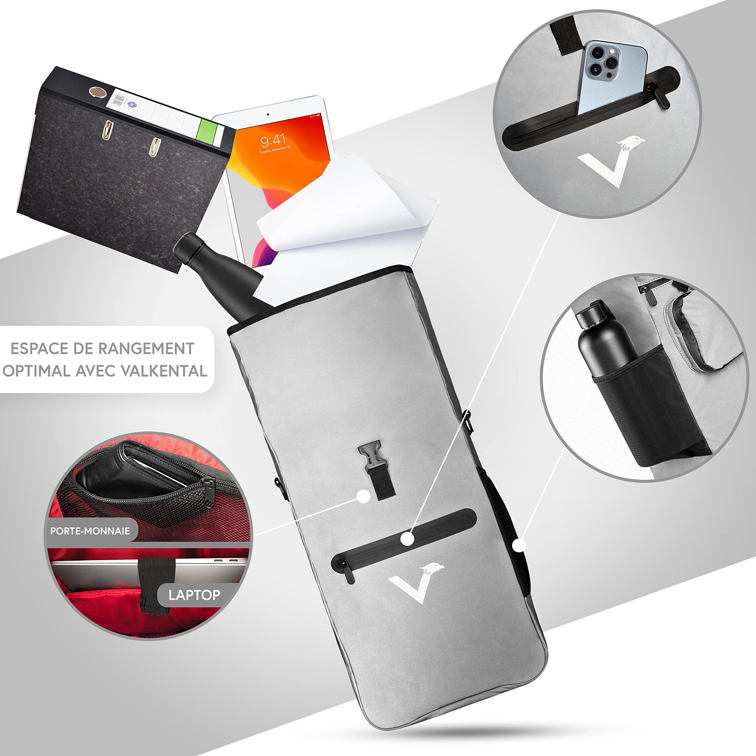Valkental Sacoche de vélo 3 en 1 [jusqu'à 25 l] – L'original – Convient comme sac de porte-bagages, sac à dos et sac à bandoulière – 100 % étanche et réfléchissant – Fixation sûre [verrouillable
