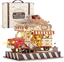 3D Wooden Travel Truck Puzzle - Miniature Adventure Truck Kit Model Kits to Build Adults with LED Lights - Creative Gift for Kids and Adults (Travel)