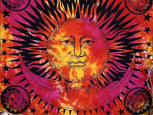 Miniatura 2 de Popular Handicrafts Tapiz psicodélico con diseño de sol indio hippie hippie para colgar en la pared teñido anudado hippie bohemio bohemio